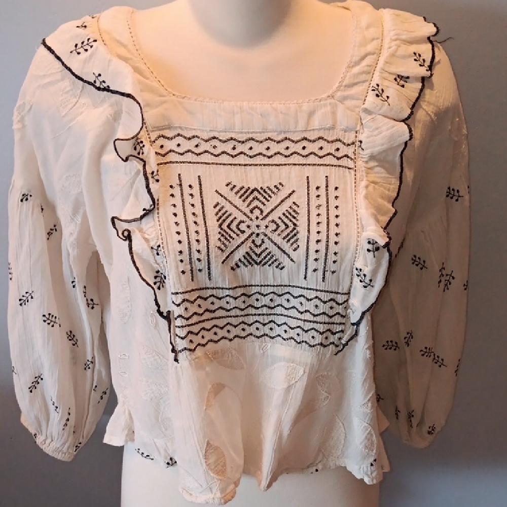 Bohme Embroidered Ruffled Romantic Blouse